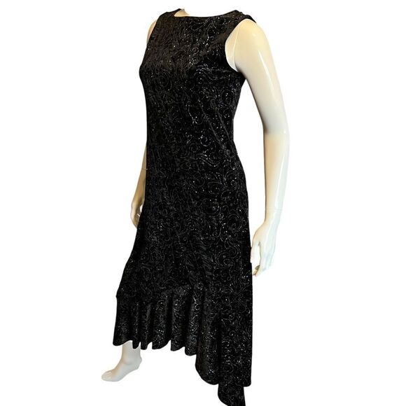 Limited Too Prom Black/Blue Metallic Velvet Maxi Asymmetrical Dress size 5J - Picture 1 of 7
